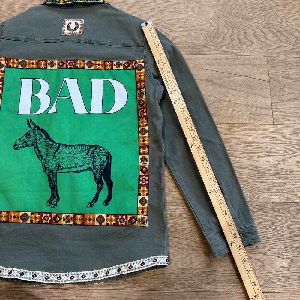 Lesal Upcycled 1 of a Kind Western Donkey Jacket Olive Green Womens Medium - Picture 7 of 9